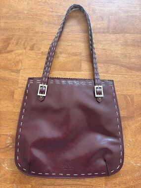 Burgundy Stitch-Accent Shoulder Bag